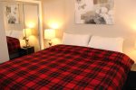 Mammoth Lakes Condo Rental Sunshine Village 114: Master Bedroom King Bed and Mirror Closet Doors